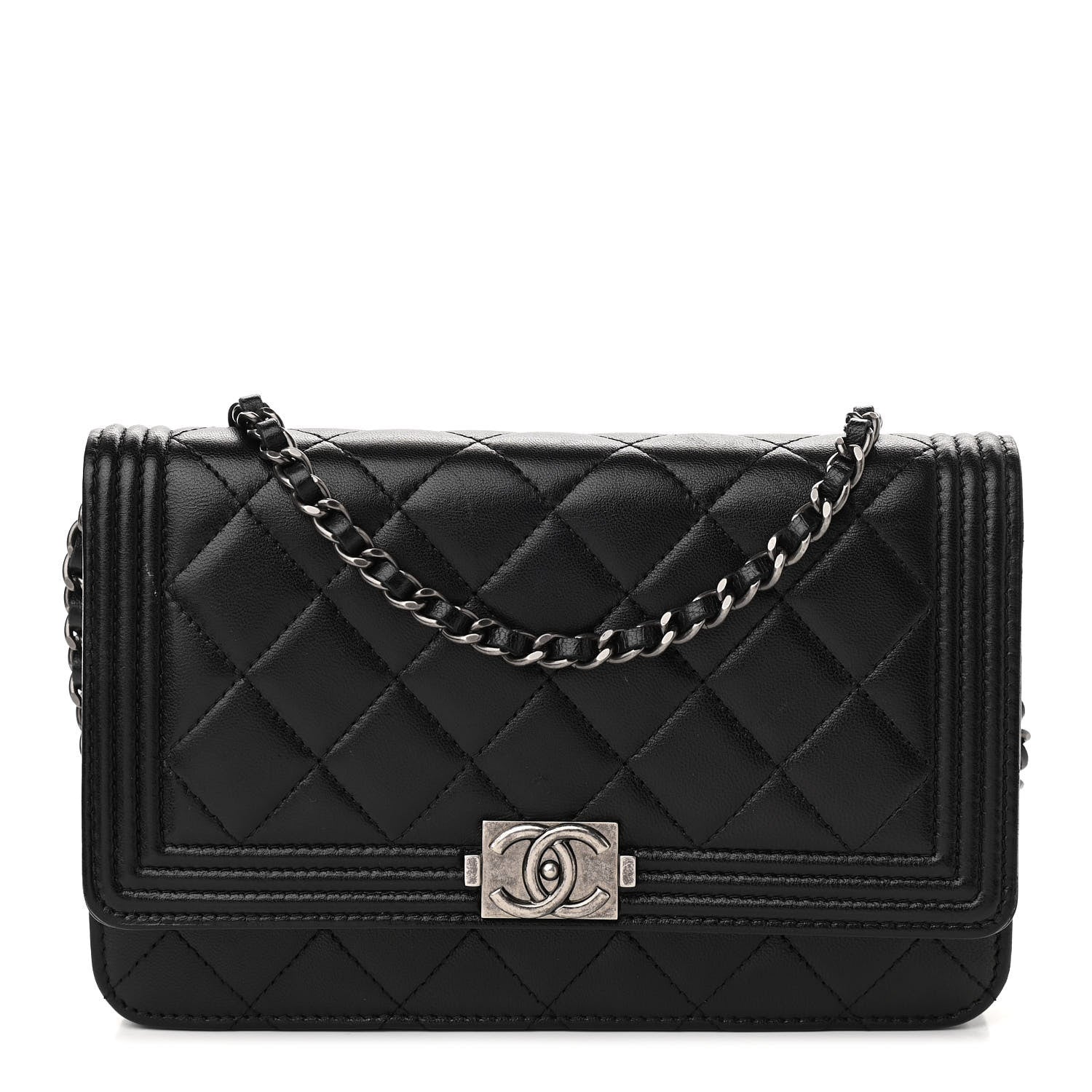 Chanel Lambskin Quilted Boy Wallet On Chain WOC Black 1 of 15