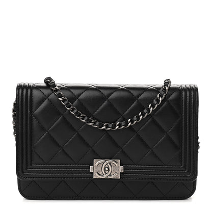 Chanel Lambskin Quilted Boy Wallet On Chain WOC Black 1 of 15