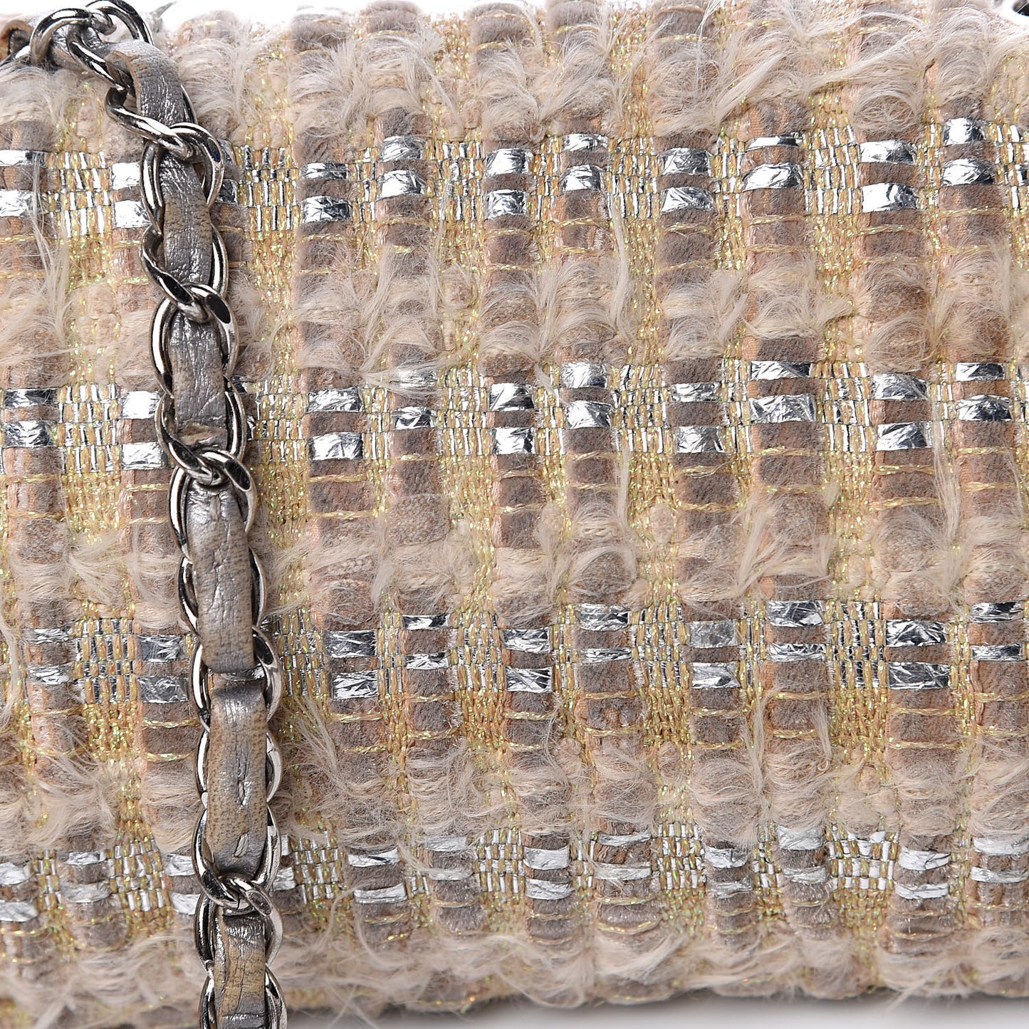 Tweed Quilted Single Flap Beige