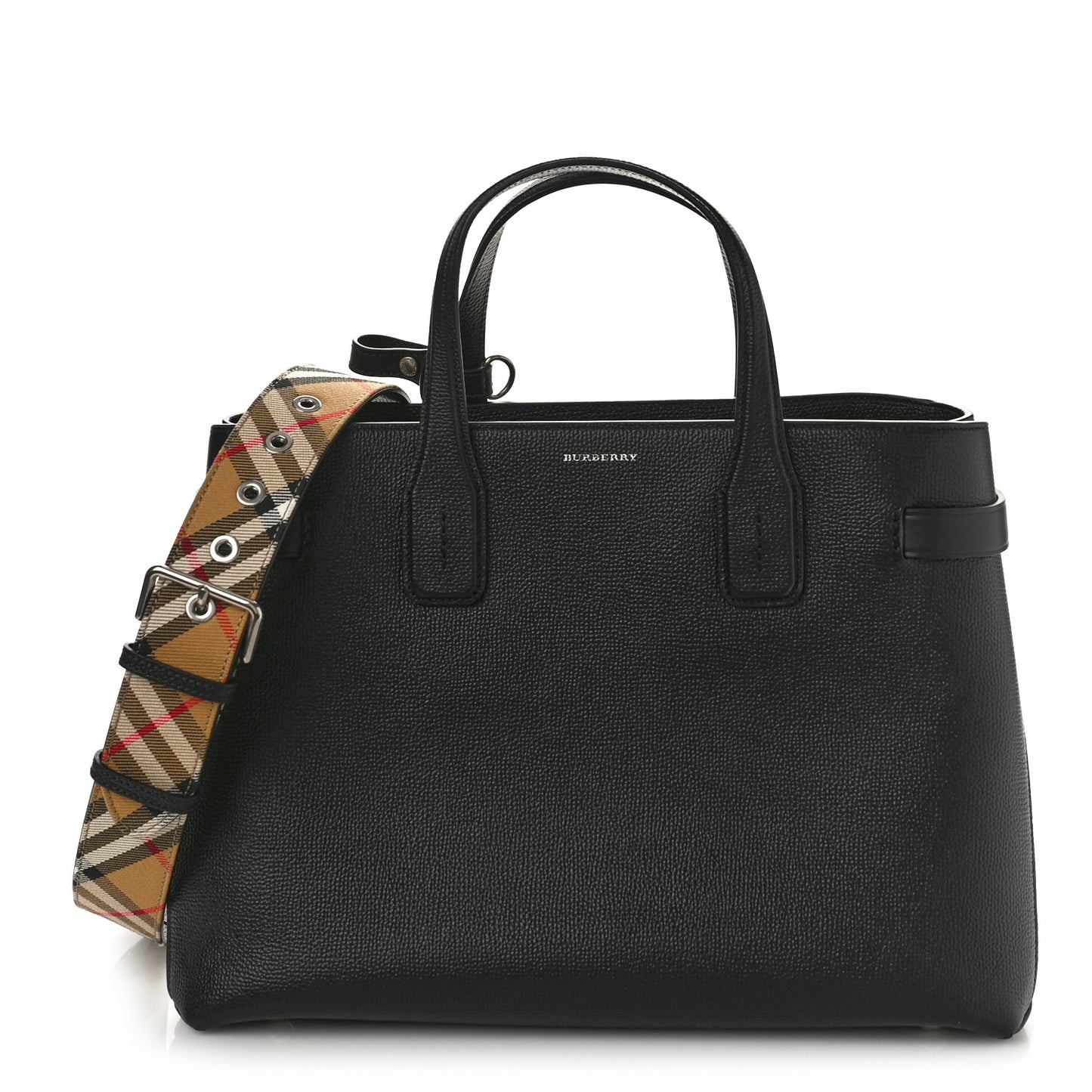 Grainy Calfskin House Check Medium Banner Tote Black
