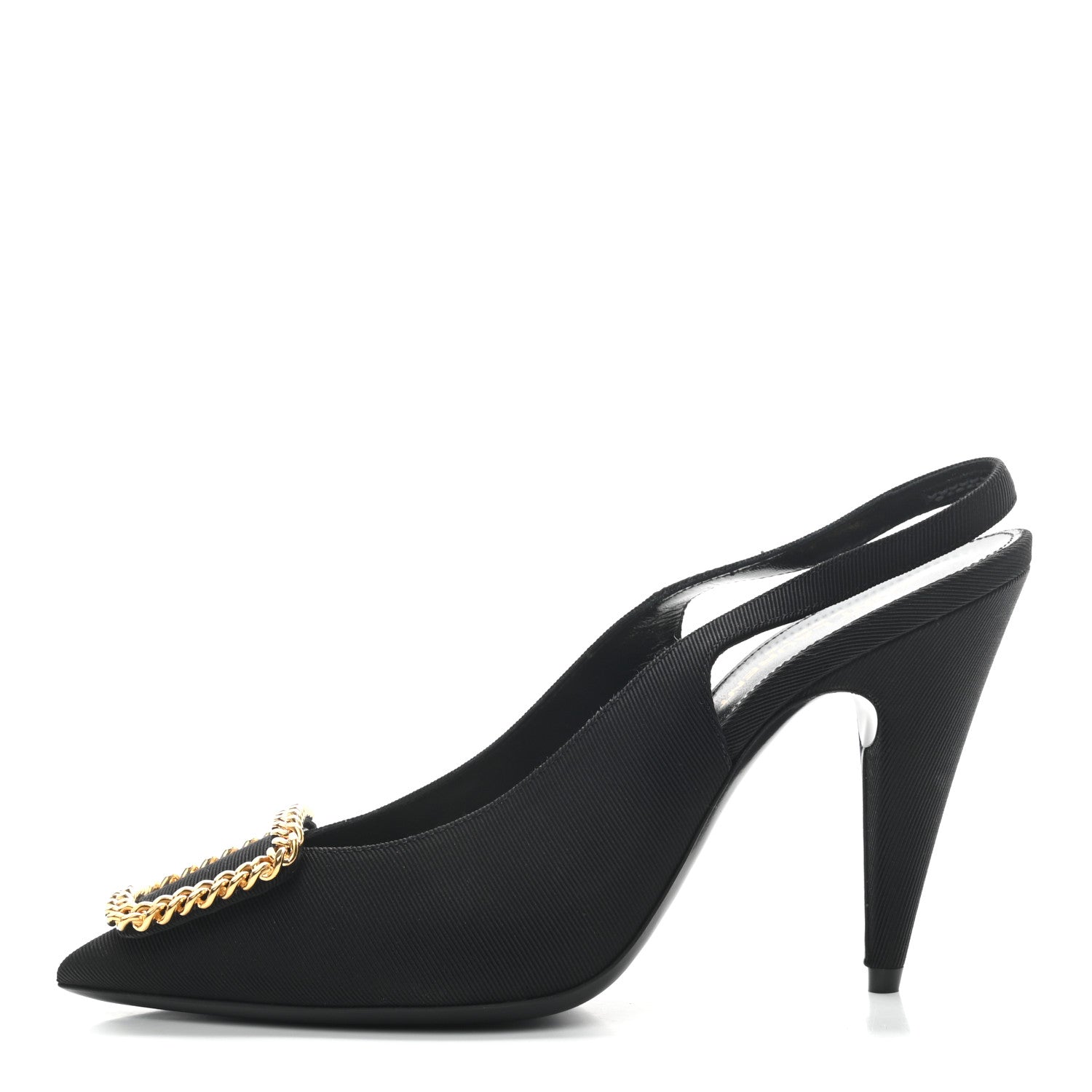 Saint Laurent Grosgrain St. Sulpice Chain Buckle Slingback Pumps 37 Black 1 of 7