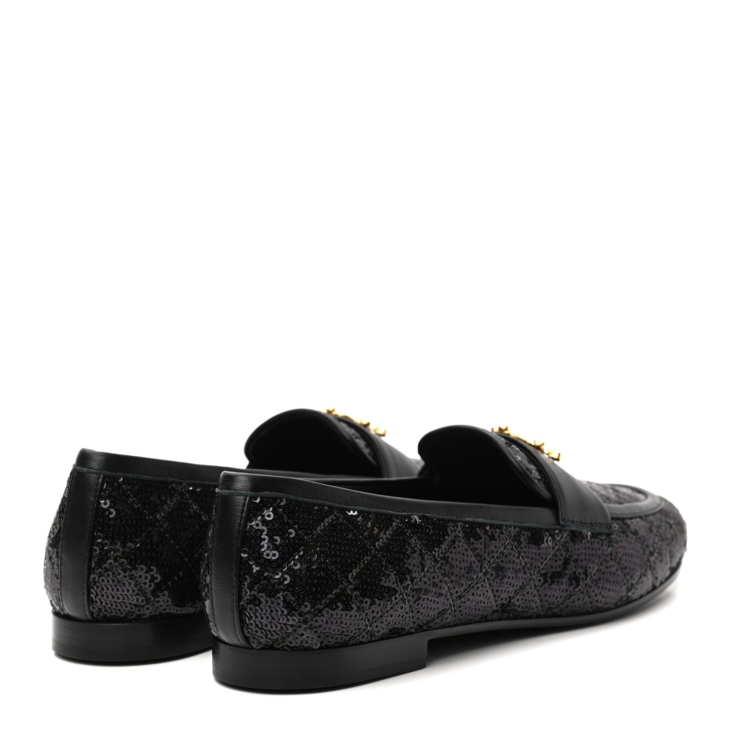 Sequin Lambskin Quilted CC Loafers 36 Black