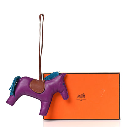 Hermes Milo Lambskin Grigri Rodeo Horse Bag Charm MM Anemone Bleu Izmir Fauve 4 of 4