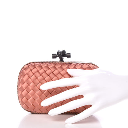 Bottega Veneta Satin Intreccio Impero Ayers Knot Clutch Dark Pink 2 of 6