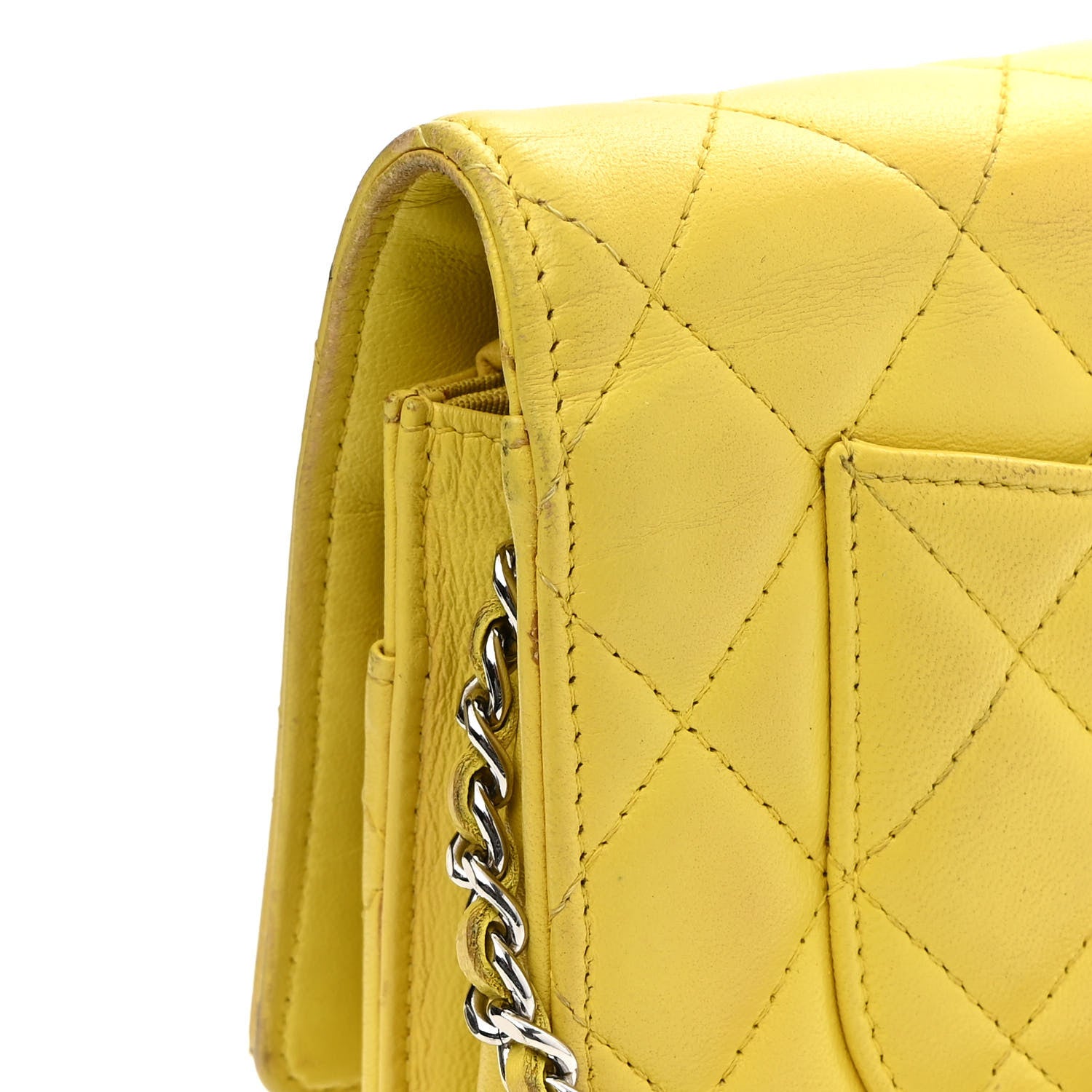 Chanel Lambskin Quilted Wallet on Chain WOC Yellow 15 of 16