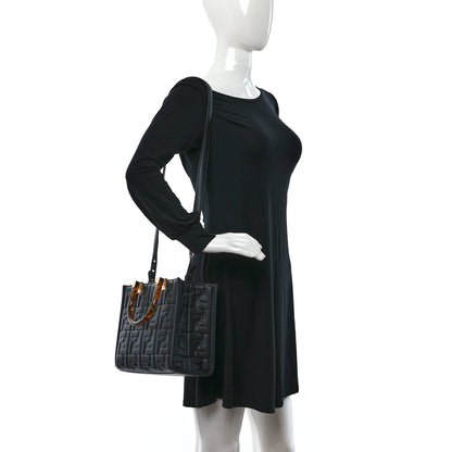 Fendi Vitello Plexiglass FF Embossed Small Fendi Sunshine Shopper Tote Black 2 of 8