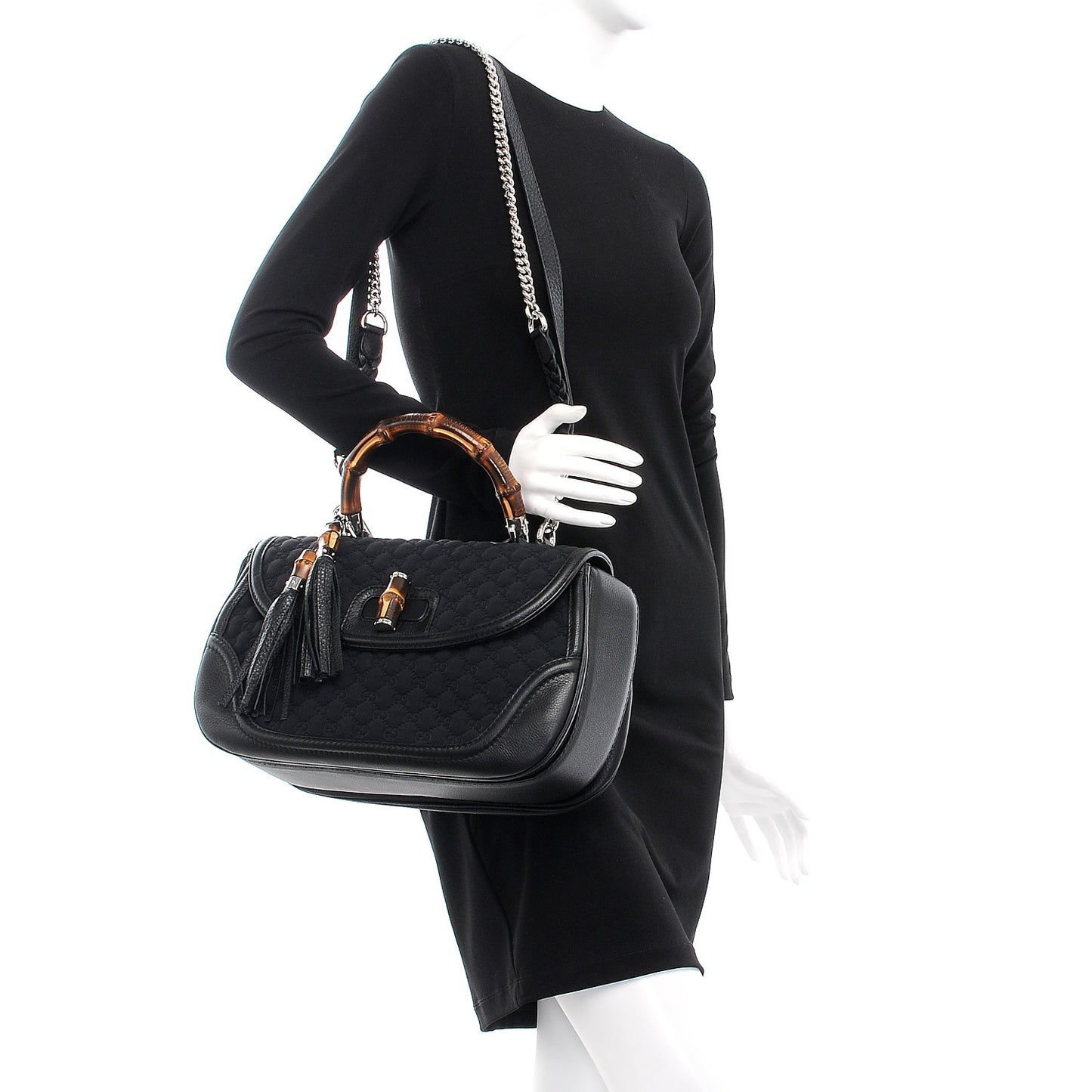 Rubber Guccissima Large New Bamboo Top Handle Bag Black