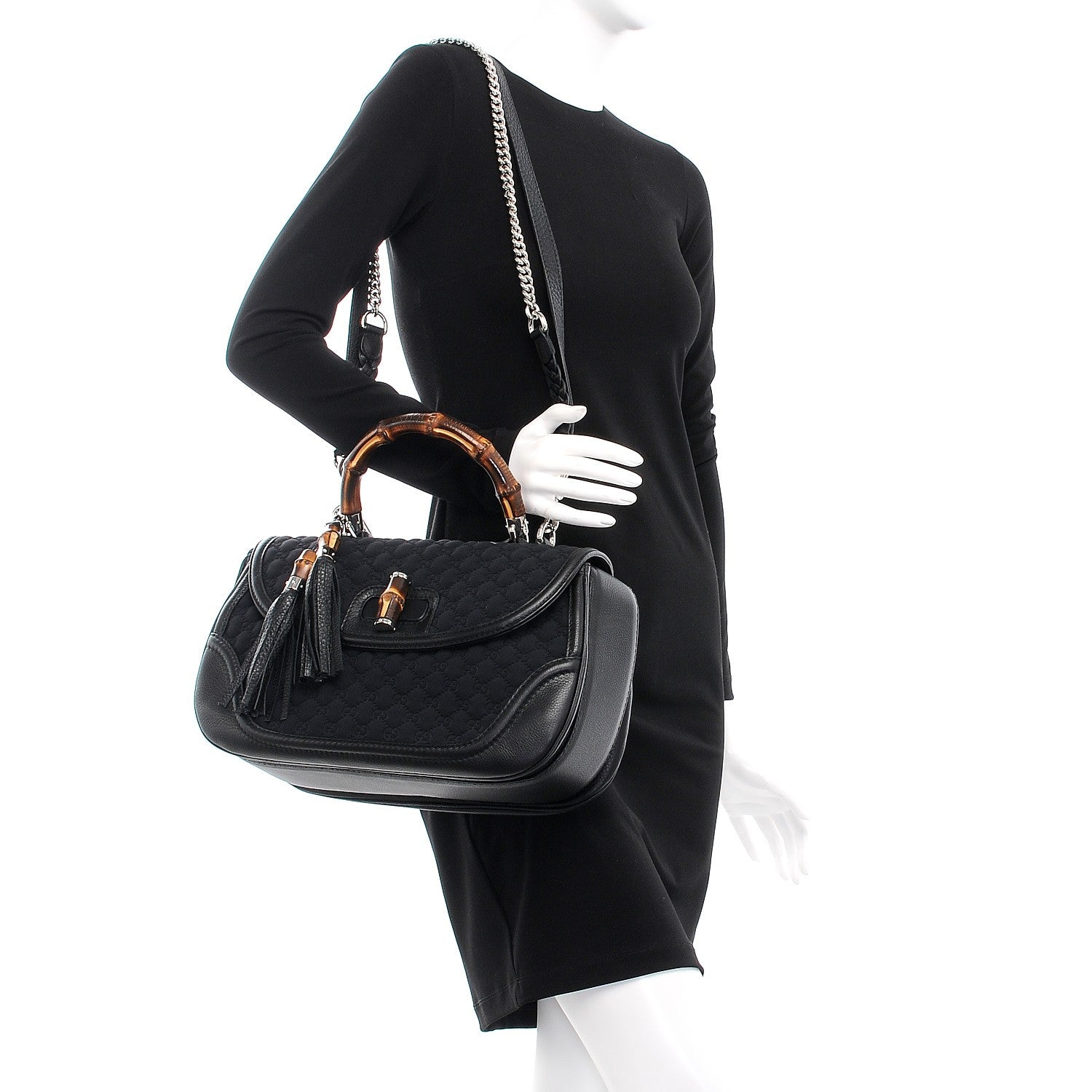 Gucci Rubber Guccissima Large New Bamboo Top Handle Bag Black 2 of 8