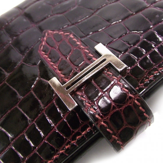Hermes Crocodile Bearn Bi-Fold Wallet Brown 5 of 10