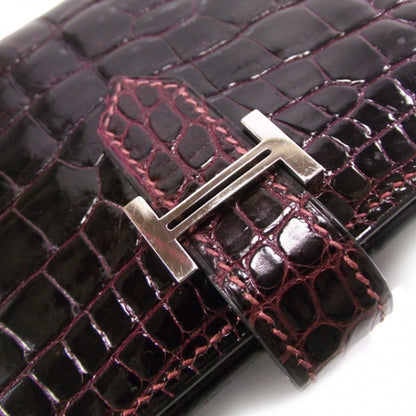 Hermes Crocodile Bearn Bi-Fold Wallet Brown 5 of 10