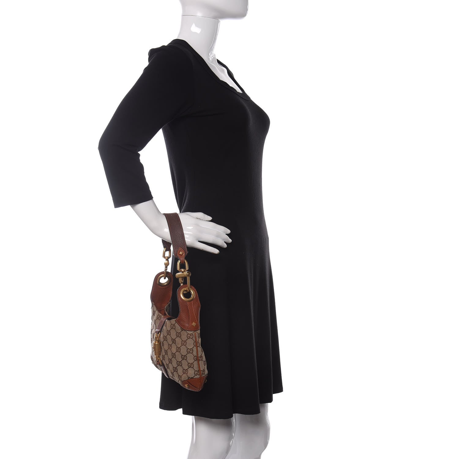 Gucci Monogram Mini Piston Lock Jackie O Hobo Brown 2 of 14
