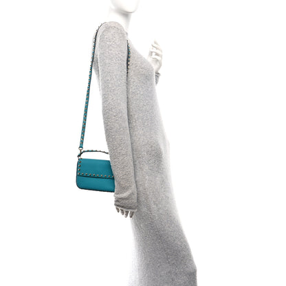 Valentino Garavani Grainy Calfskin Rockstud Crossbody Pouch Ultra Marine Green 2 of 9