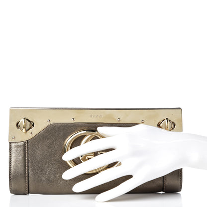 Gucci Metallic Calfskin Britt Clutch Pewter 2 of 12