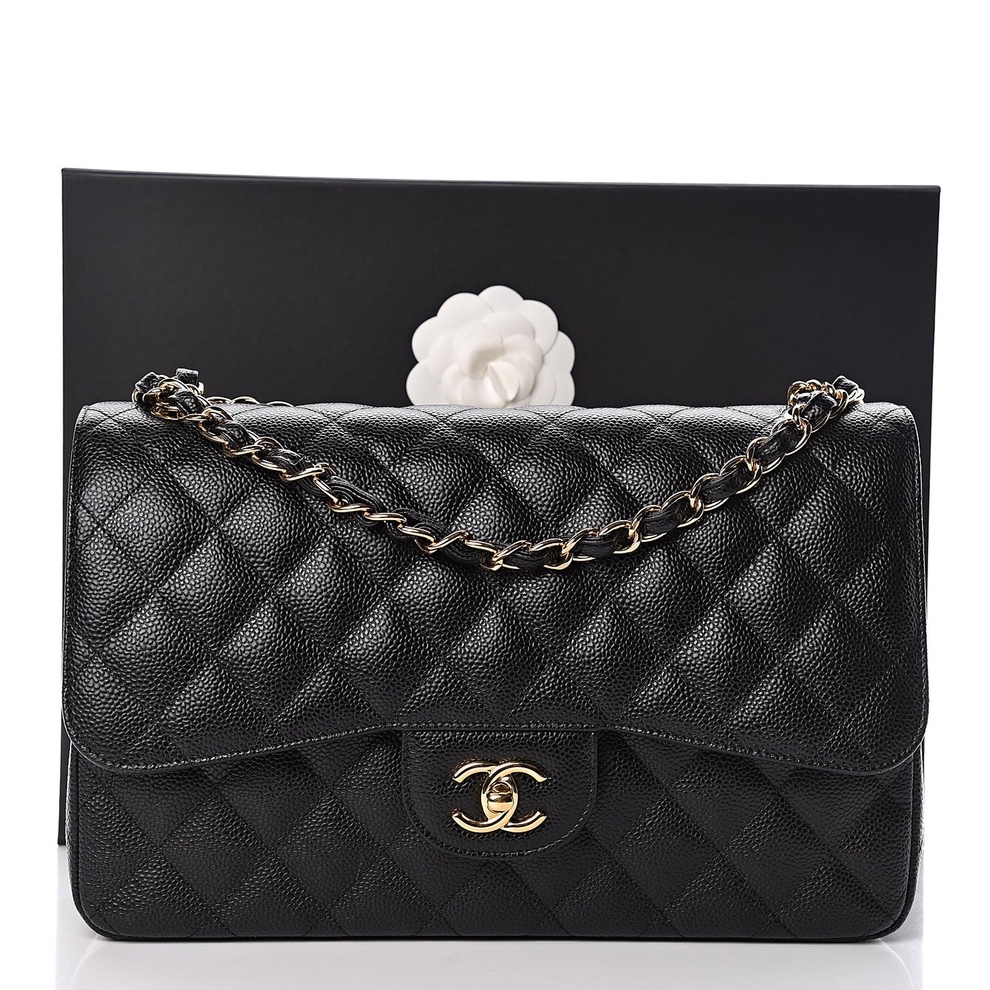Caviar Quilted Jumbo Double Flap Black