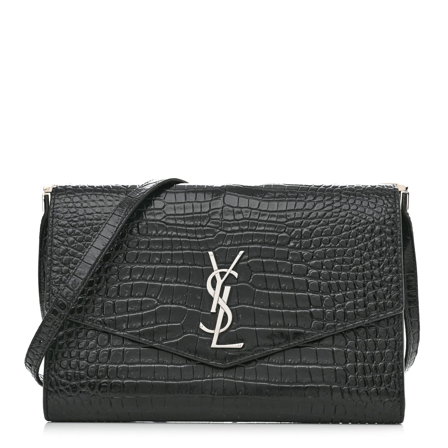 Calfskin Crocodile Embossed Monogram Mini Uptown Crossbody Black