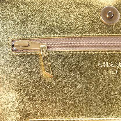 Chanel Metallic Calfskin Crocodile Embossed Cocodile Wallet On Chain WOC Gold 12 of 13