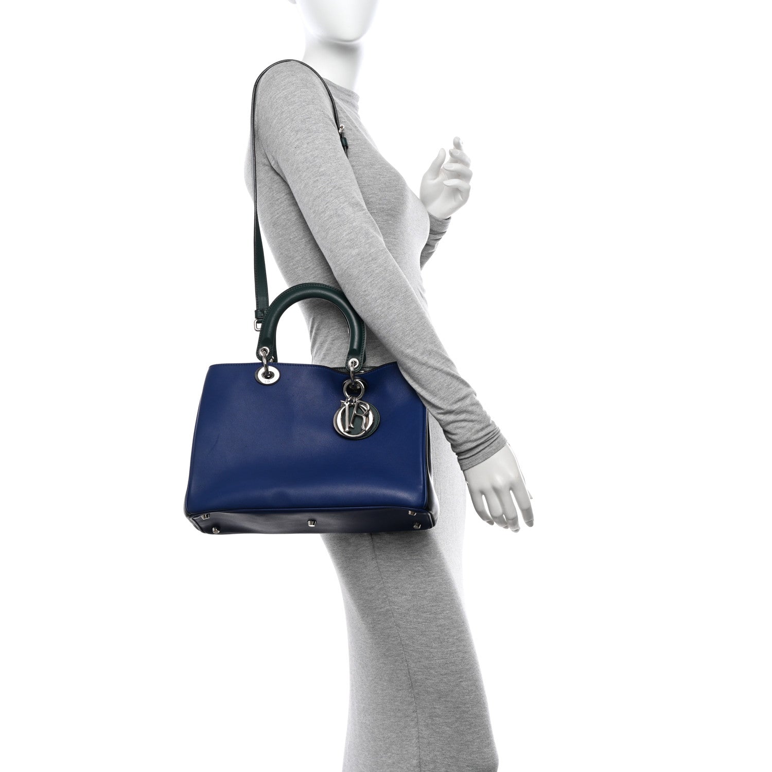 Christian Dior Smooth Calfskin Medium Tri-Color Diorissimo Bag Navy Green 2 of 9