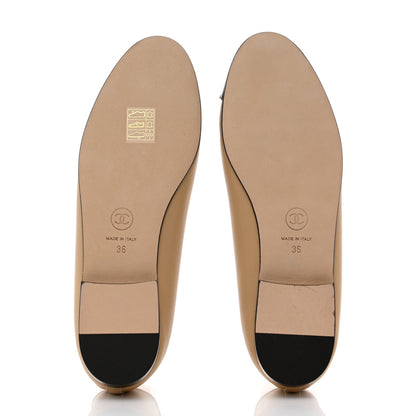 Chanel Lambskin Cap Toe CC Ballerina Flats 36 Beige Black 5 of 9