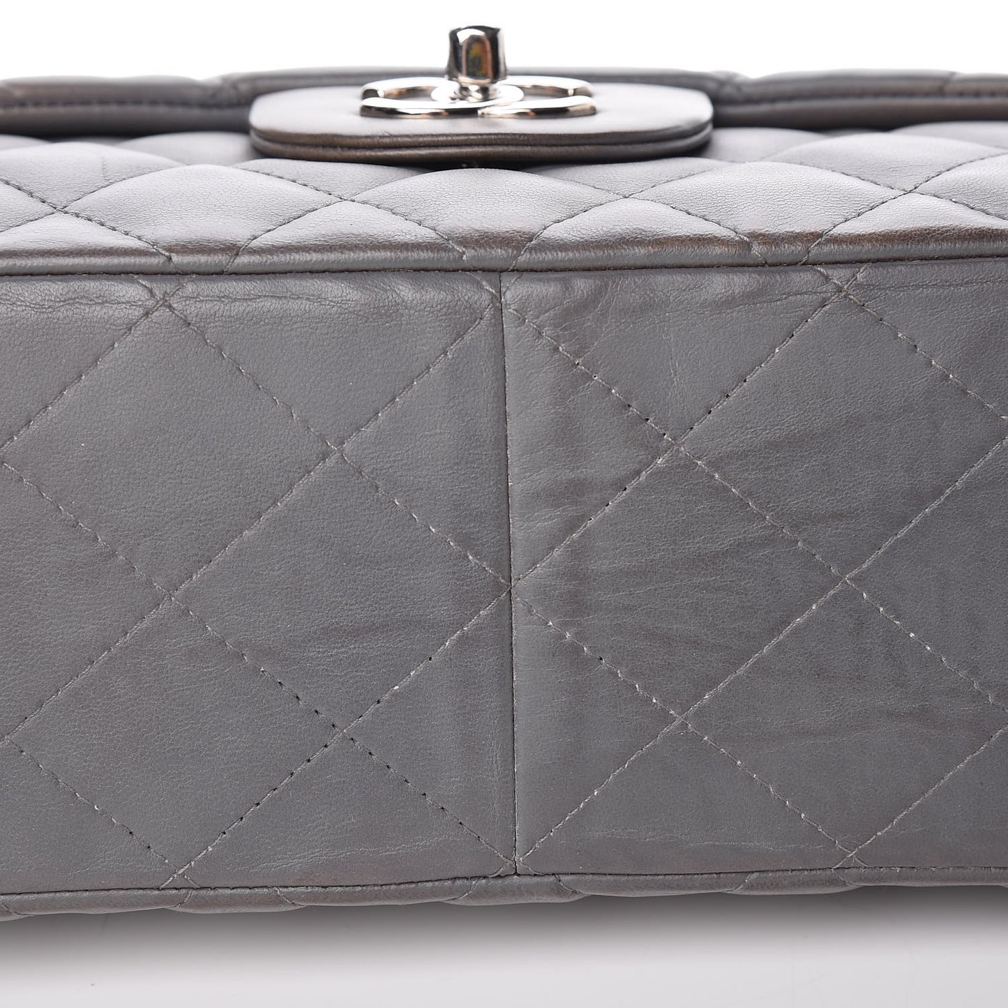 Lambskin Quilted Jumbo Single Flap Grey