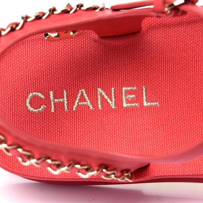 Chanel Calfskin Chain Platform Sandals 39 Red 5 of 5