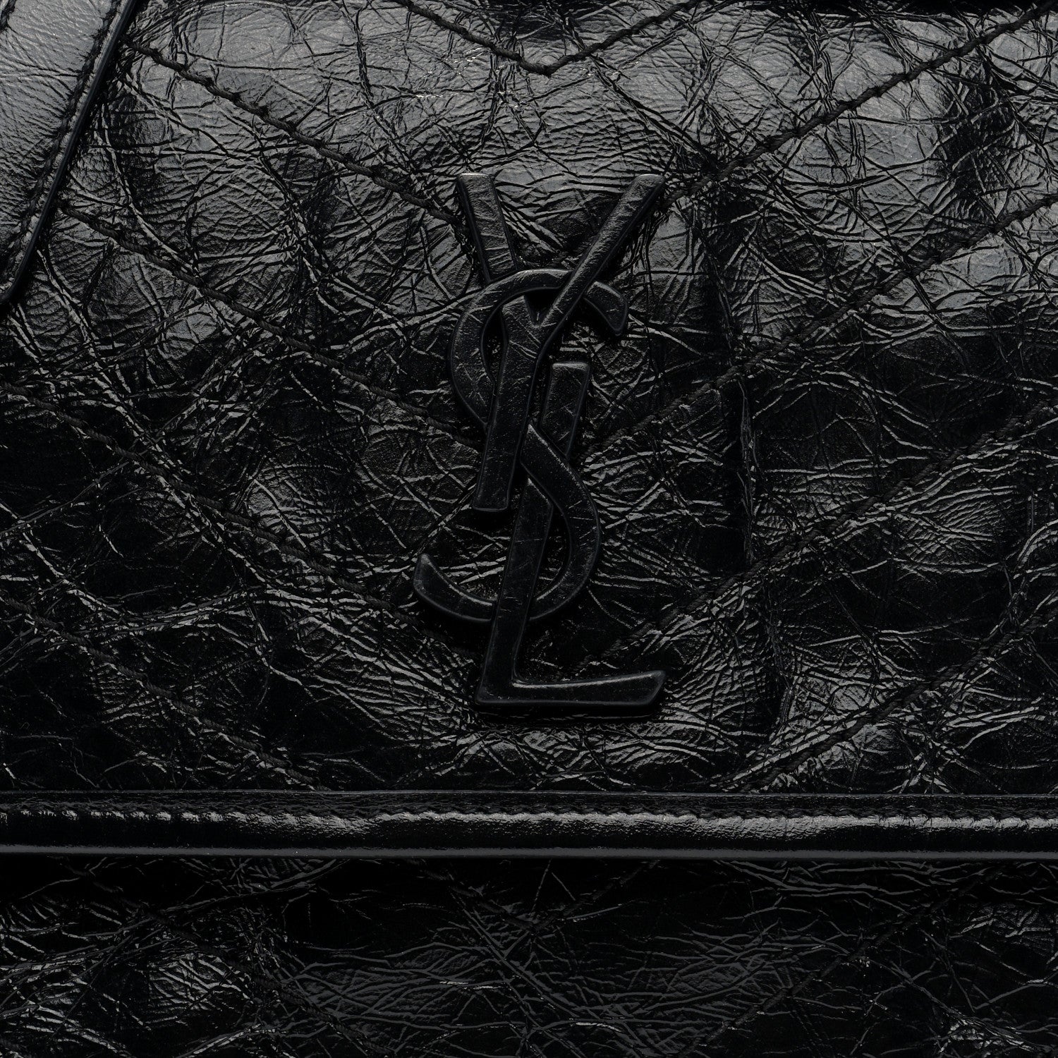 Saint Laurent Crinkled Calfskin Matelasse Monogram Medium Niki Chain Satchel Black 7 of 9