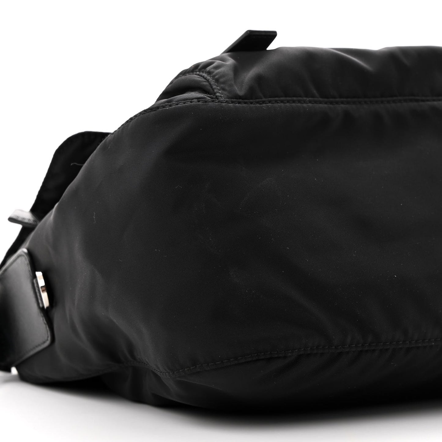 Re-Nylon Vela Saffiano Pocket Double Buckle Messenger Shoulder Bag Black