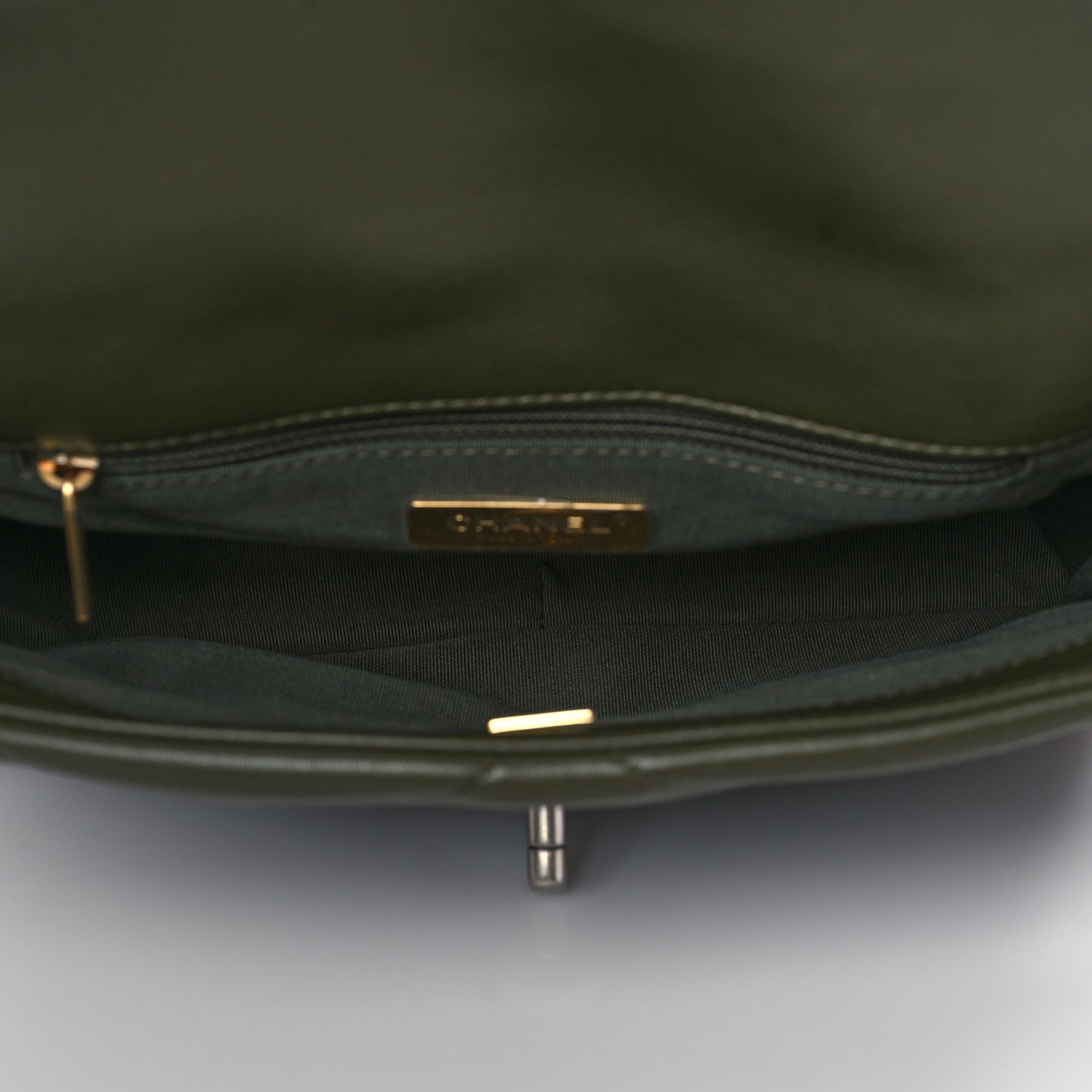 Lambskin Quilted Medium Chanel 19 Flap Khaki