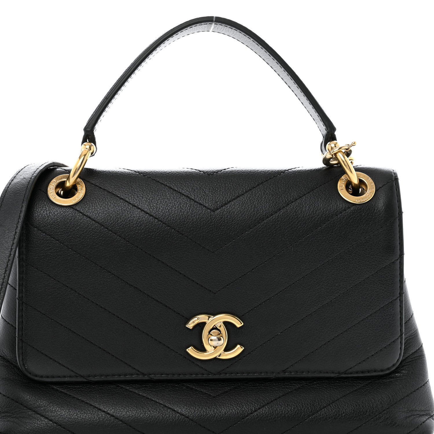 Chanel Grained Calfskin Small Chevron Chic Top Handle Flap Black 8 of 14