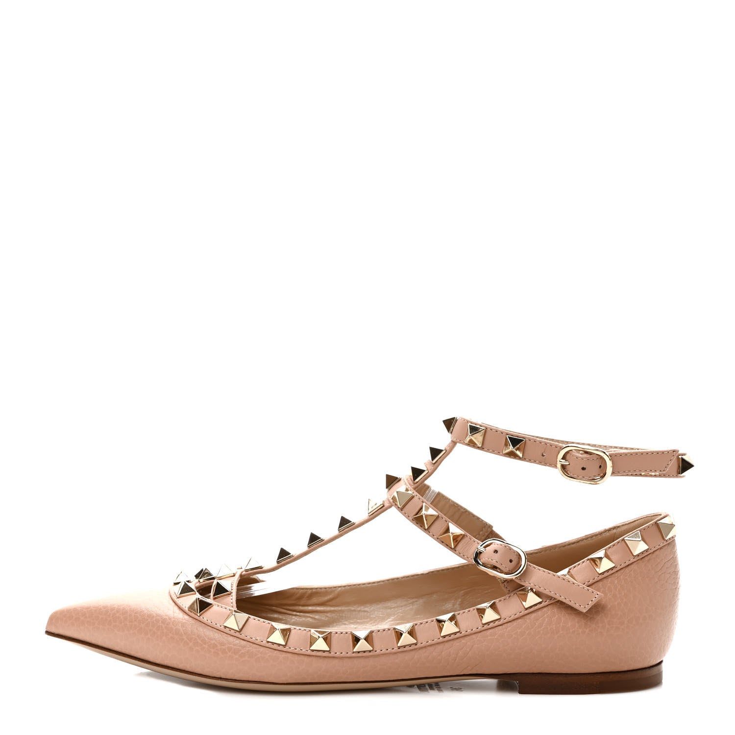 Valentino Garavani Pebbled Calfskin Rockstud Cage Ballerina Flats 36 Skin Sorbet 1 of 8
