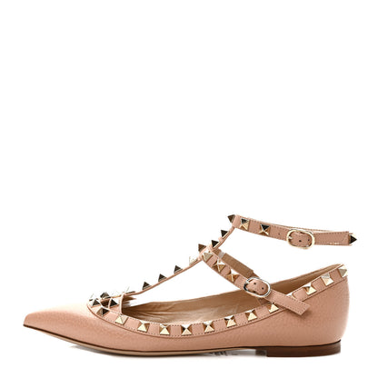 Valentino Garavani Pebbled Calfskin Rockstud Cage Ballerina Flats 36 Skin Sorbet 1 of 8