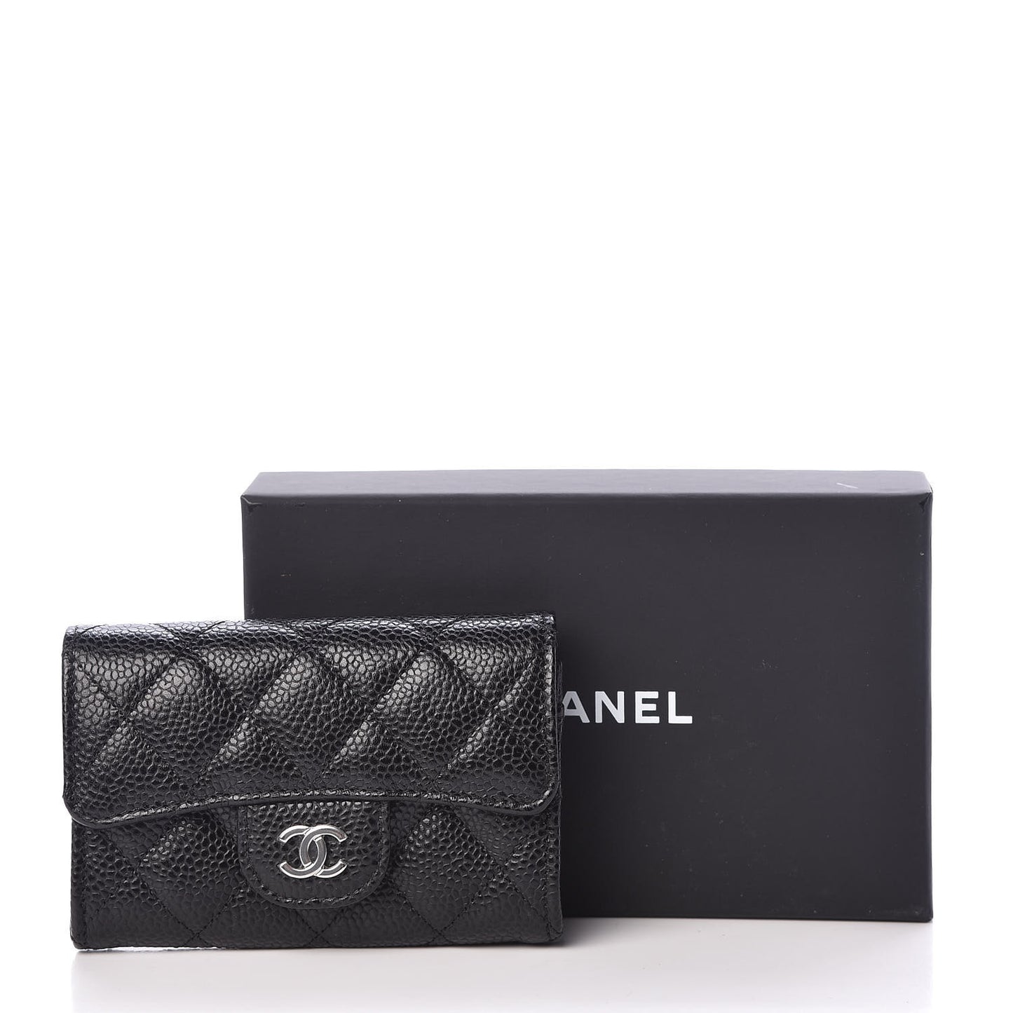Caviar Quilted Flap Card Holder Wallet Black