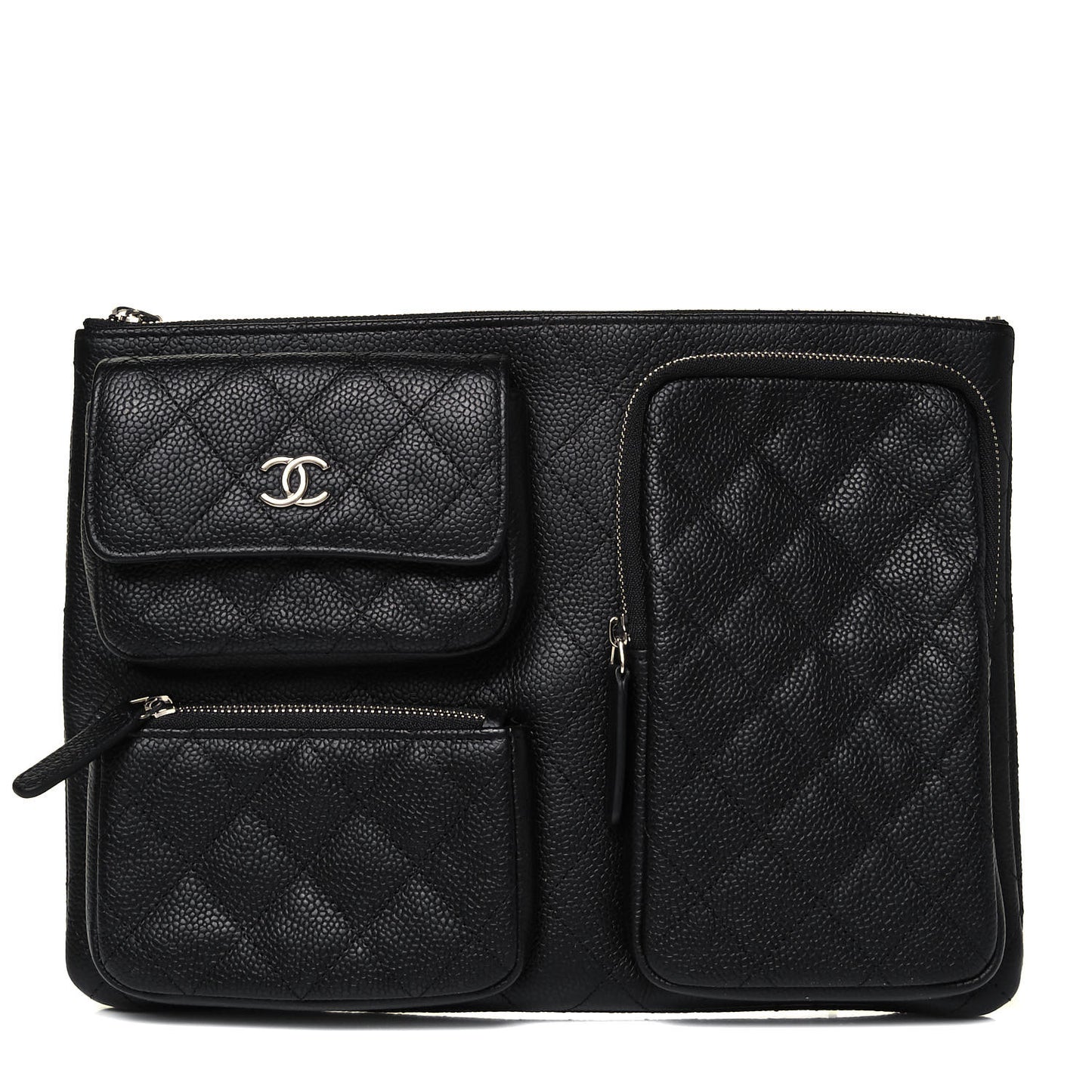 Caviar Quilted Zipped Multi Pouch Black