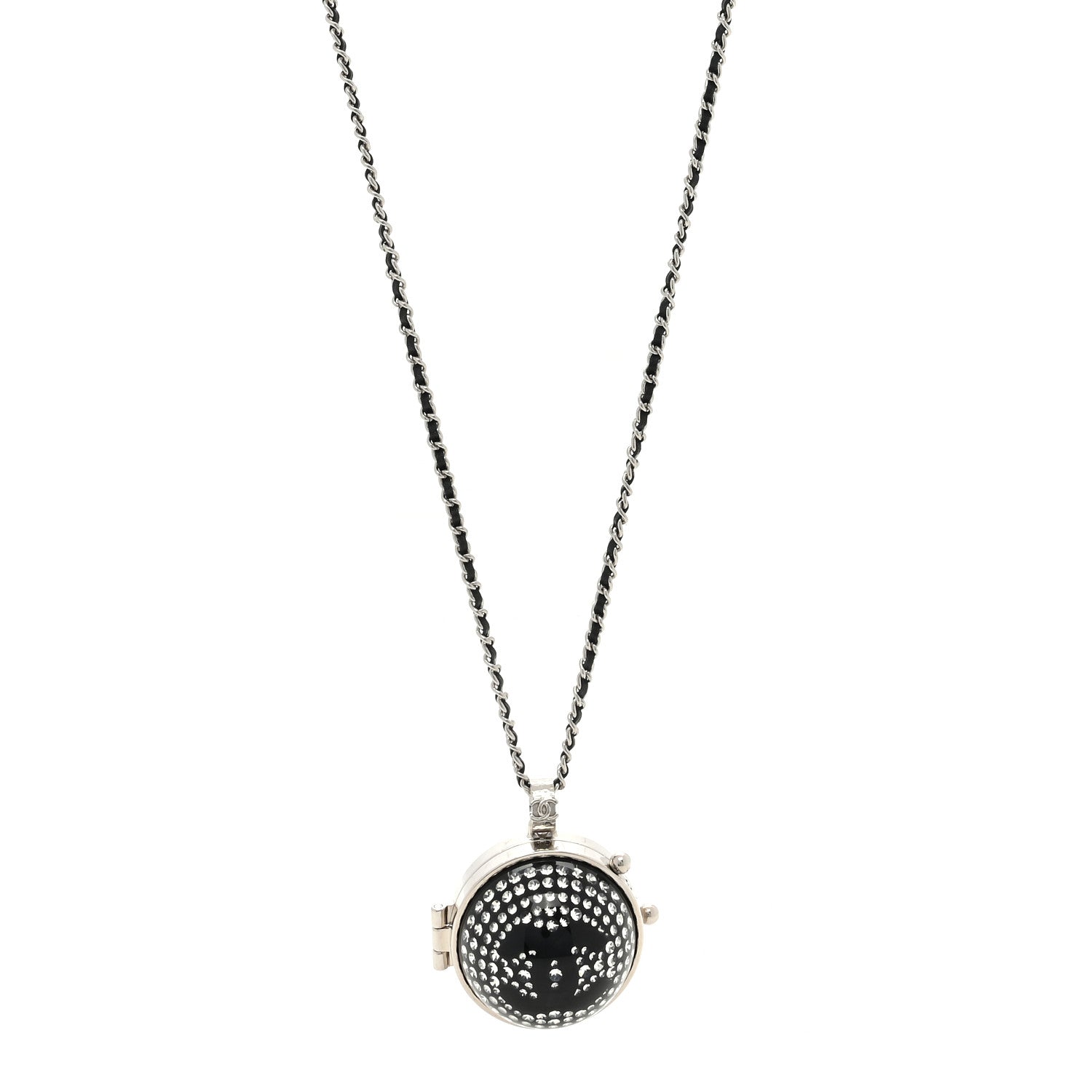 Chanel Metal Lambskin CC Crystal Locket Necklace Black 1 of 4