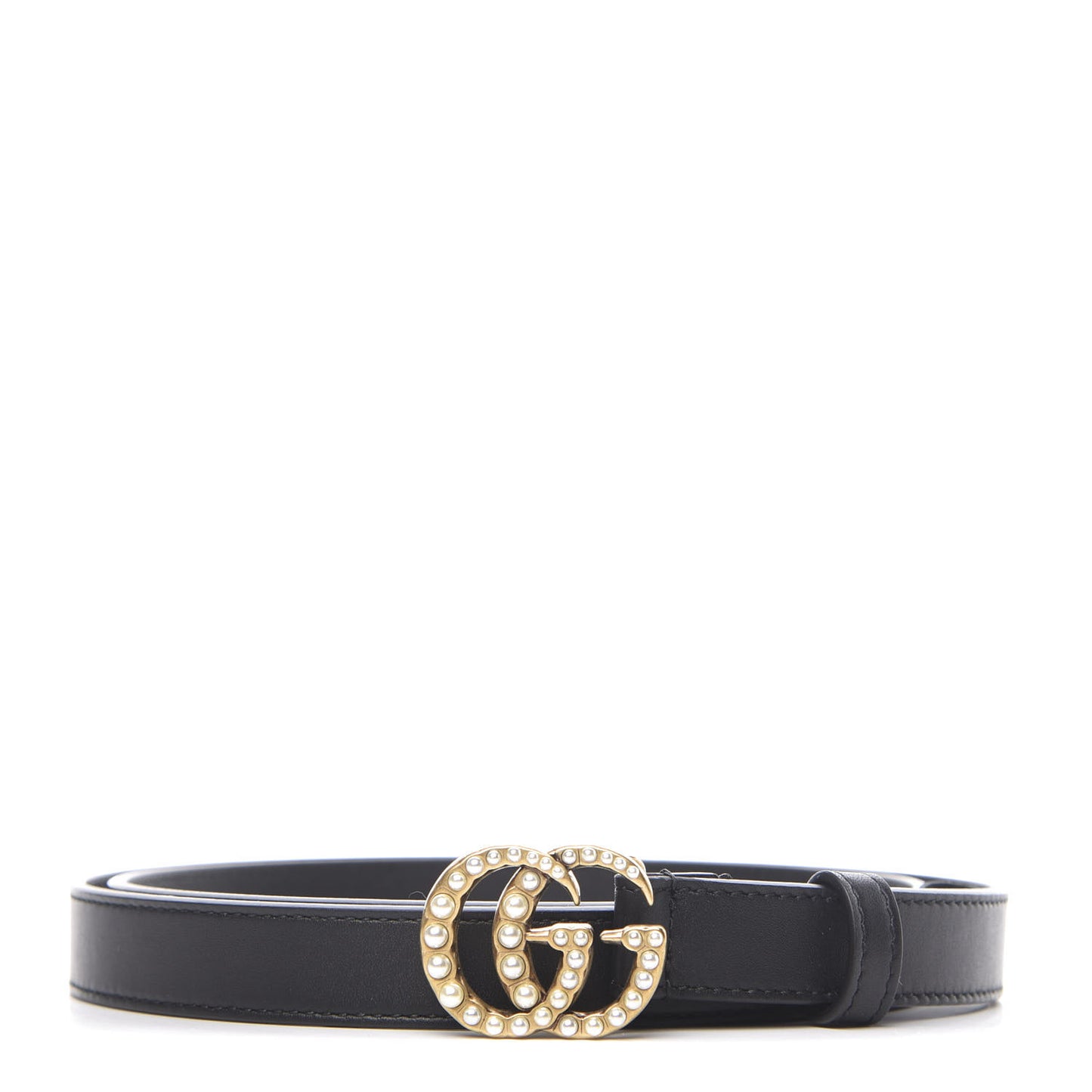 Calfskin Pearl Double G 20mm Belt 95 38 Black Cream