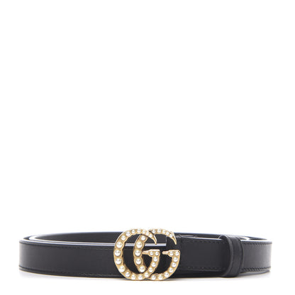 Gucci Calfskin Pearl Double G 20mm Belt 95 38 Black Cream 1 of 4