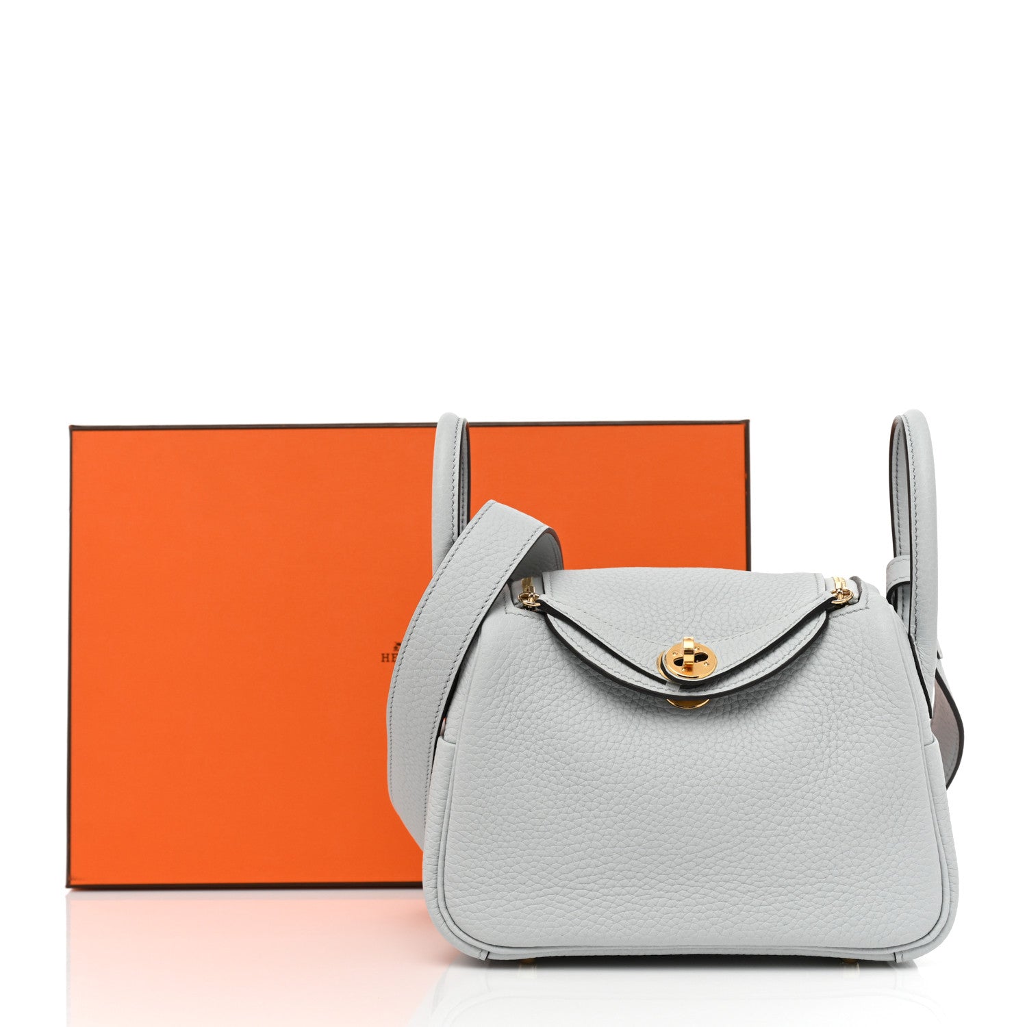Hermes Taurillon Clemence Mini Lindy 20 Bleu Pale 8 of 8