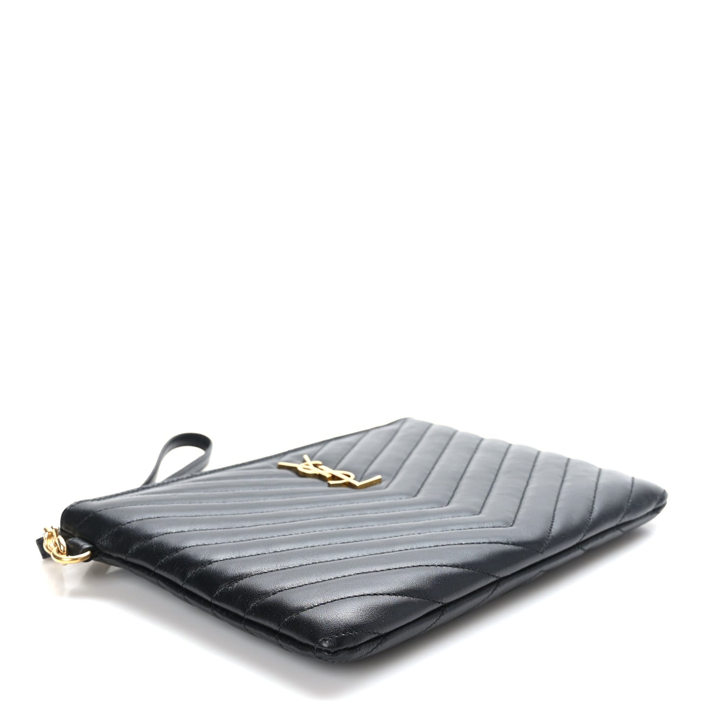 Calfskin Matelasse Chevron Monogram A5 Wristlet Black