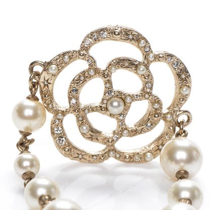 Chanel Swarovski Crystal Camellia Pearl CC Bracelet Gold 4 of 6