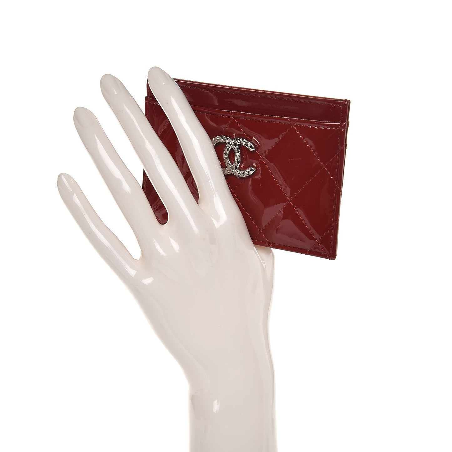 Patent Quilted Brilliant Card Holder Red