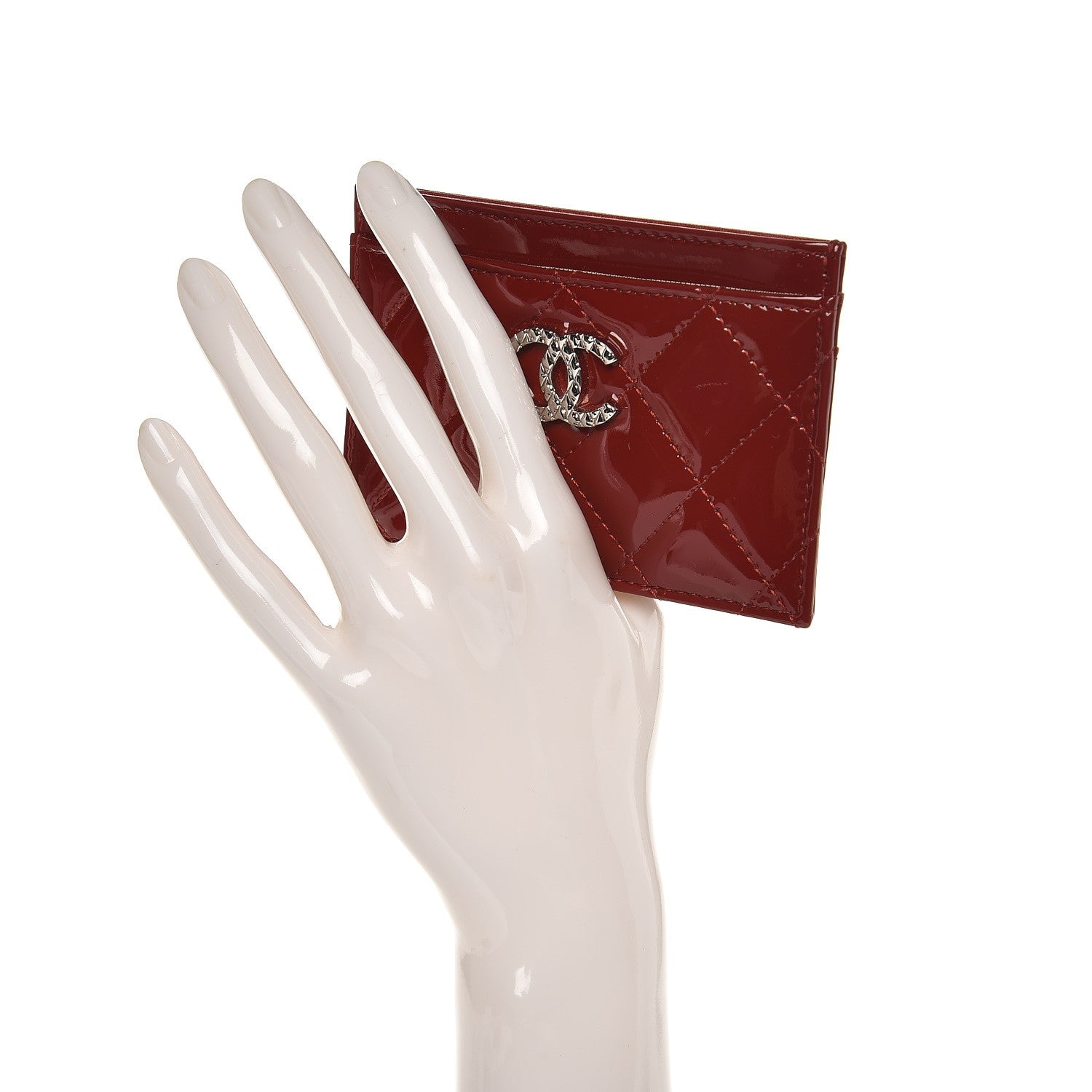 Chanel Patent Quilted Brilliant Card Holder Red 2 of 9