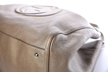 Gucci Metallic Pebbled Calfskin Large Soho Shoulder Bag Golden Beige 13 of 15
