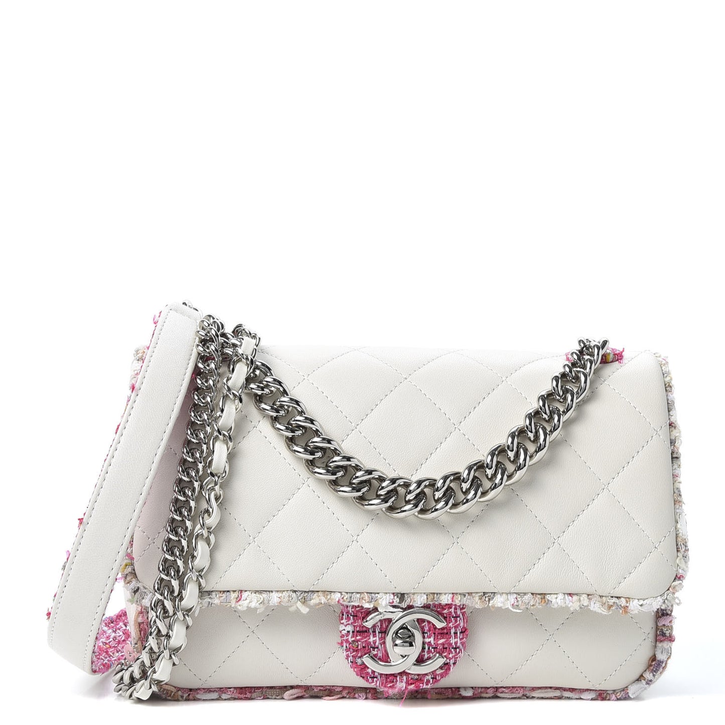 Lambskin Tweed Quilted Elegant Trim Flap White