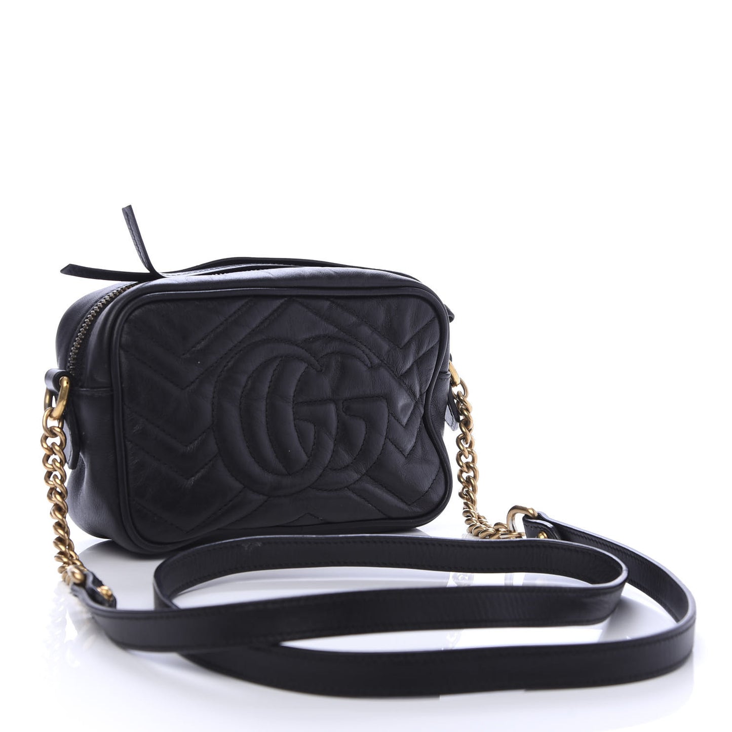 Calfskin Matelasse Mini GG Marmont Chain Shoulder Bag Black