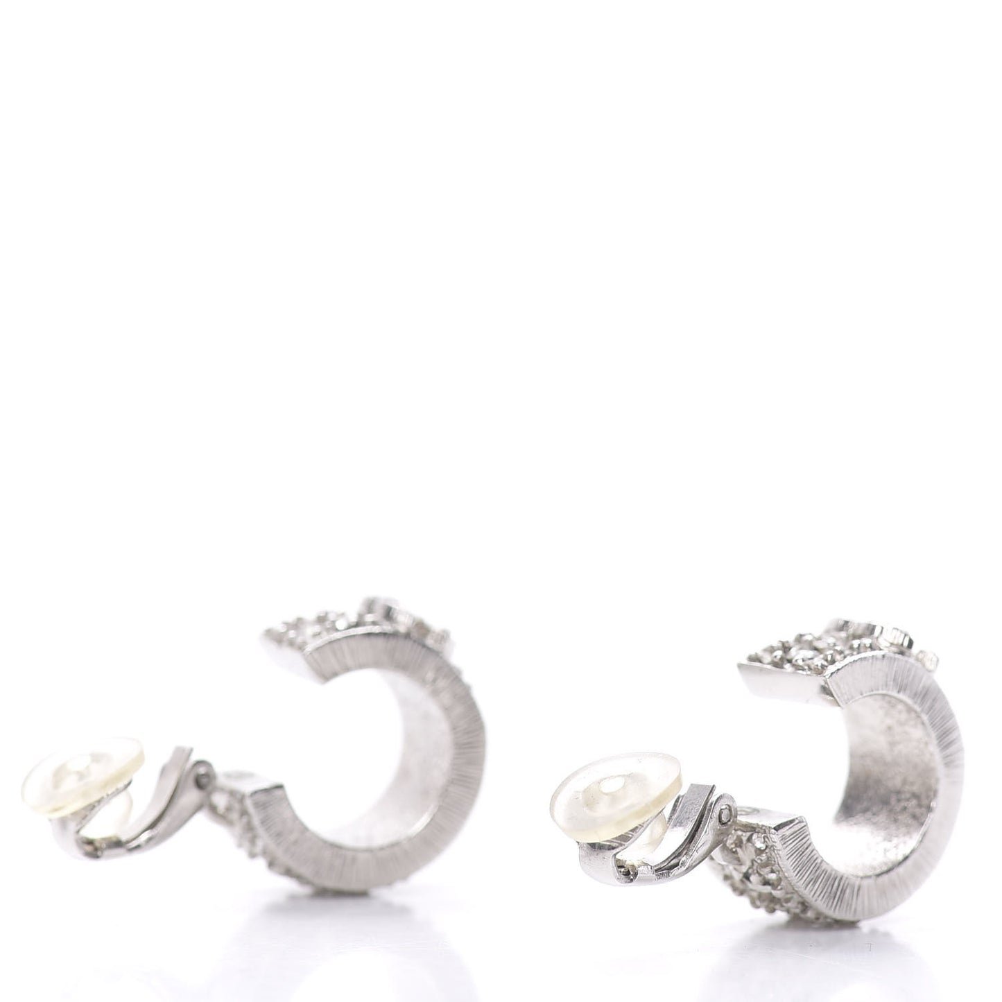 Crystal CC Hoop Clip On Earrings Silver