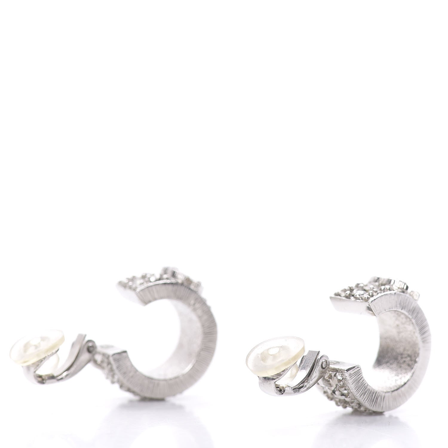 Chanel Crystal CC Hoop Clip On Earrings Silver 4 of 6