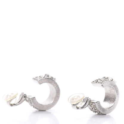 Chanel Crystal CC Hoop Clip On Earrings Silver 4 of 6
