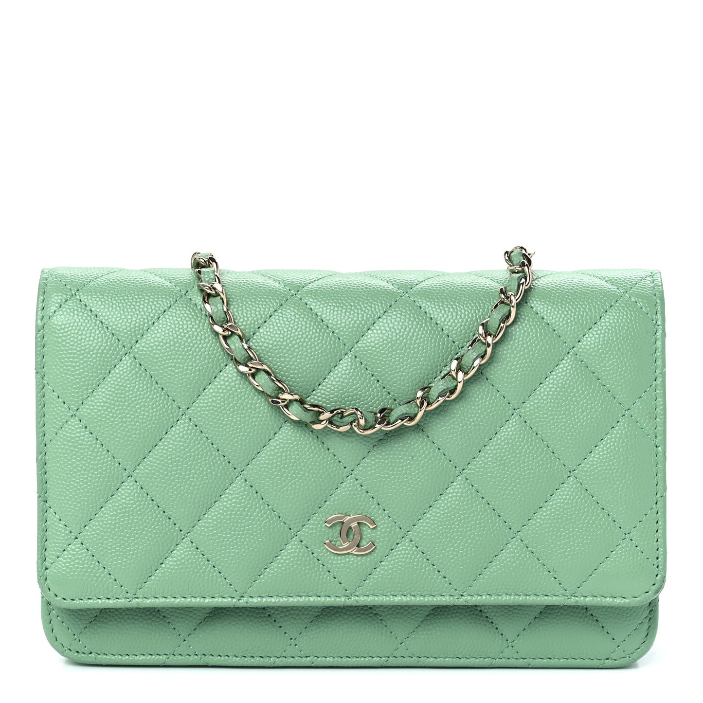 Caviar Quilted Wallet On Chain WOC Light Green