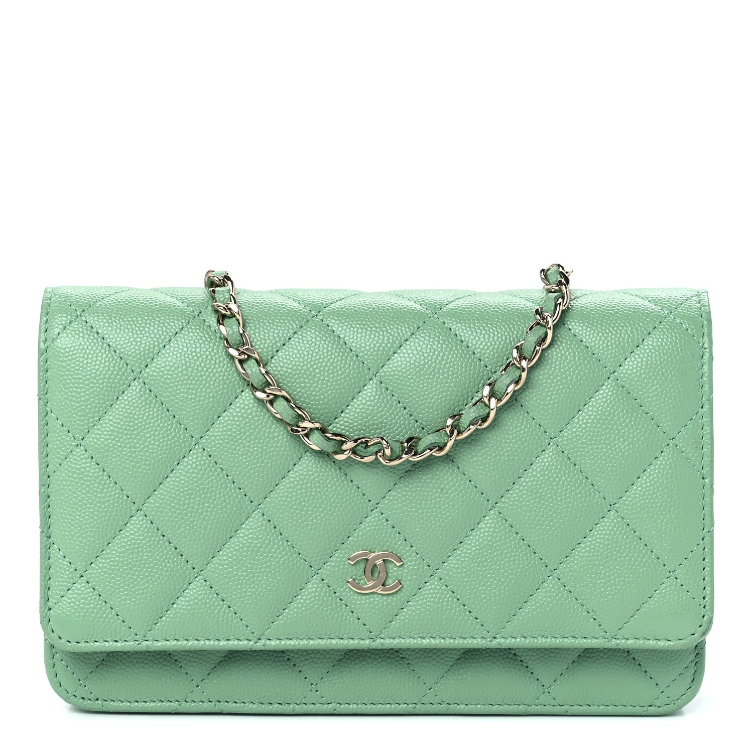 Chanel Caviar Quilted Wallet On Chain WOC Light Green 1 of 11