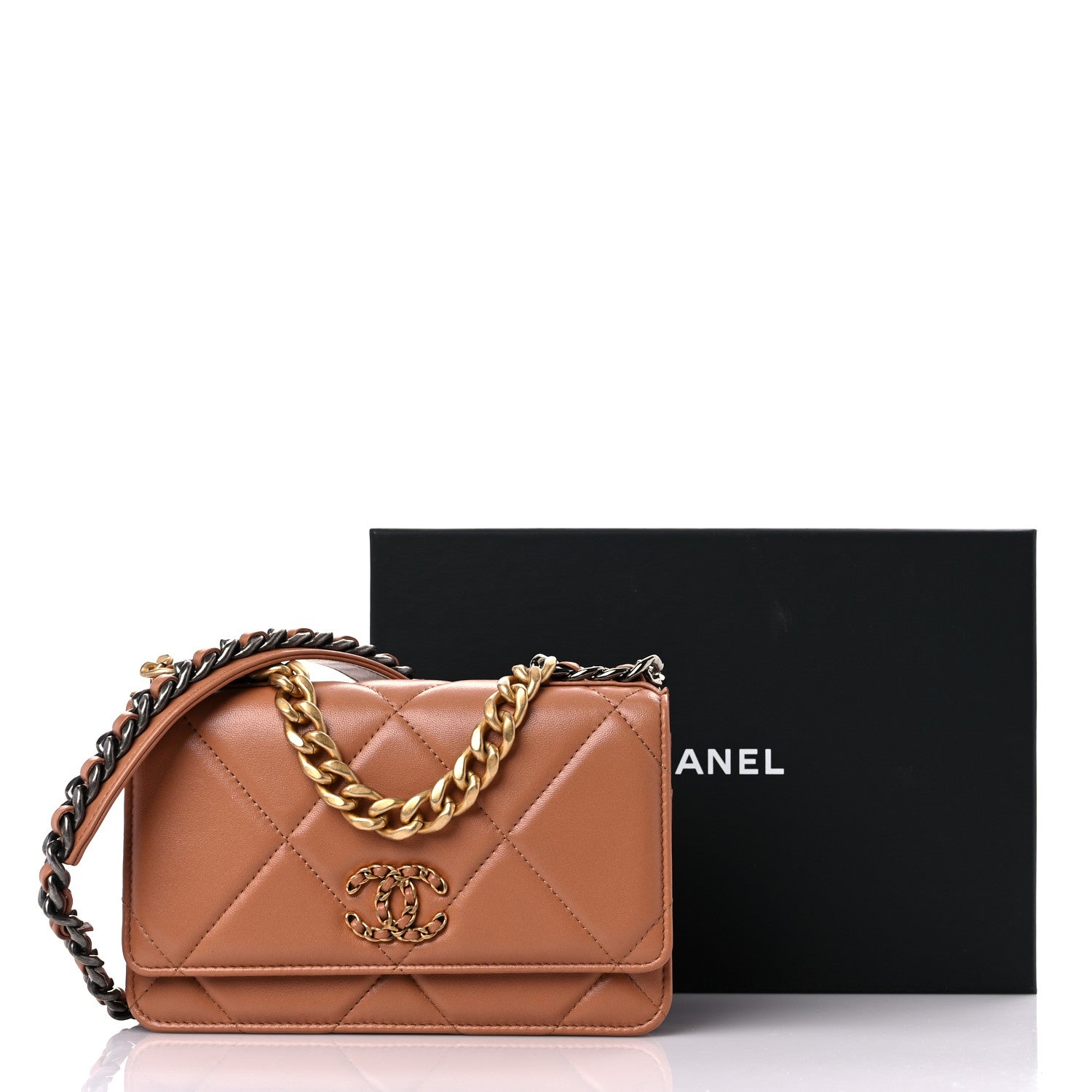 Chanel Lambskin Quilted Chanel 19 Wallet On Chain WOC Brown 11 of 11