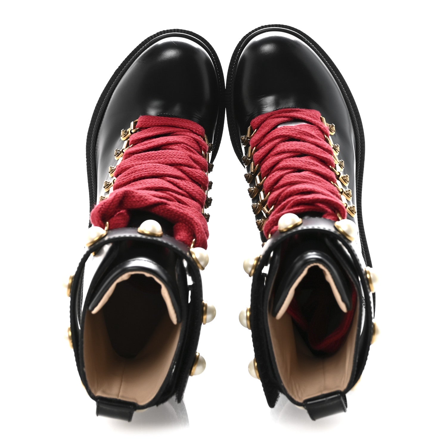 Gucci Magnum Calfskin Pearl Lace Up Combat Ankle Boots 36.5 Black 2 of 10